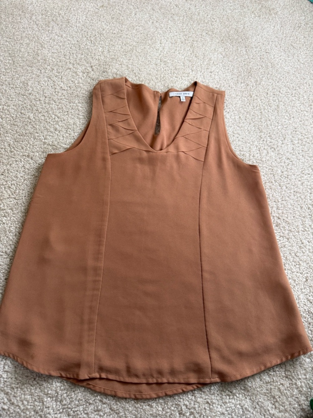 Naked Zebra Woven Sleeveless V-Neck Tank - Brown